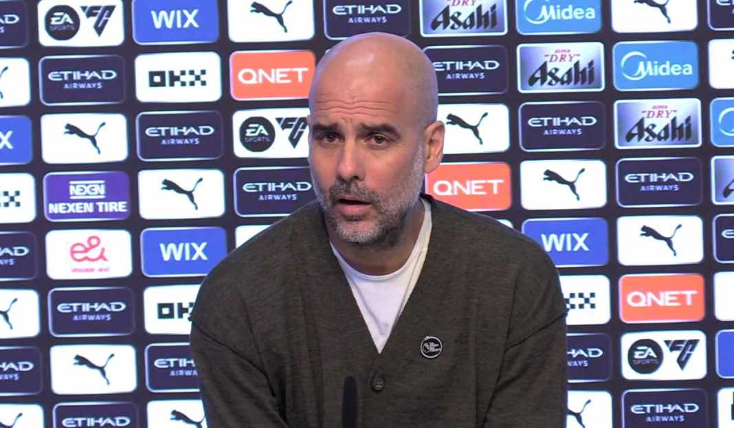 Pep Guardiola di konferensi pers Manchester City Pep Guardiola Bangga Tujuh Pemain Manchester City Masuk Nominasi Ballon d'Or 2023