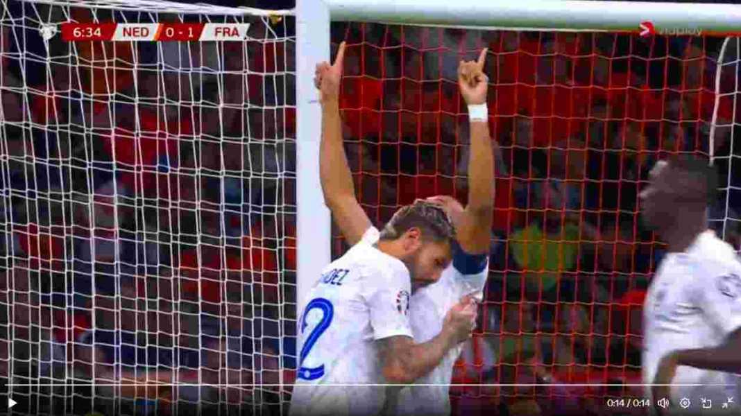 Perayaan gol Kylian Mbappe ke gawang Belanda 6 Menit 30 Detik Gol Kylian Mbappe Kirim Perancis ke Piala Eropa!