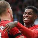 Rasmus Hojlund dan Marcus Rashford di laga Liga Champions antara Manchester United vs Galatasaray