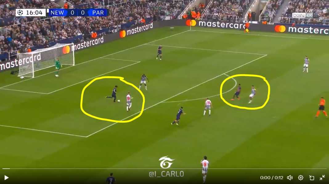 Upaya Marquinhos dicegat Bruno Guimaraes, berujung gol pertama Newcastle Hasil Newcastle vs PSG di Liga Champions: Kapten Tim Jadi Penyebab Kebobolan