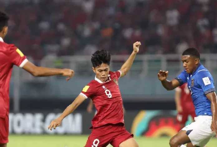 Aksi pemain Indonesia di laga pertama Piala Dunia U17 melawan Ekuador