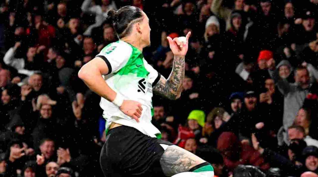 Darwin Nunez merayakan golnya Darwin Nunez Bernafsu Gol! Baru 15 Menit, Sudah Empat Serangan ke Gawang Luton