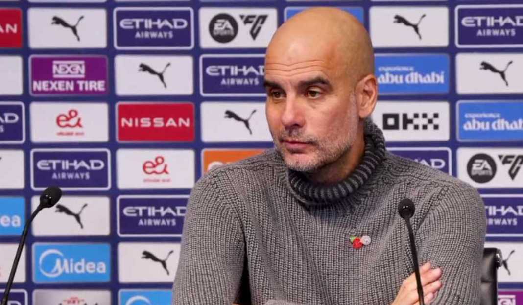 Pep Guardiola di konferensi pers Manchester City Pep Guardiola Tantang Bernardo Silva Cetak Lebih Banyak Gol, Puji Empat Assist Jeremy Doku