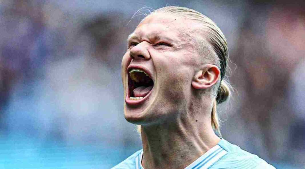 dnalaah09 Erling Haaland melampiaskan emosinya usai mencetak gol ke-50 di Liga Inggris