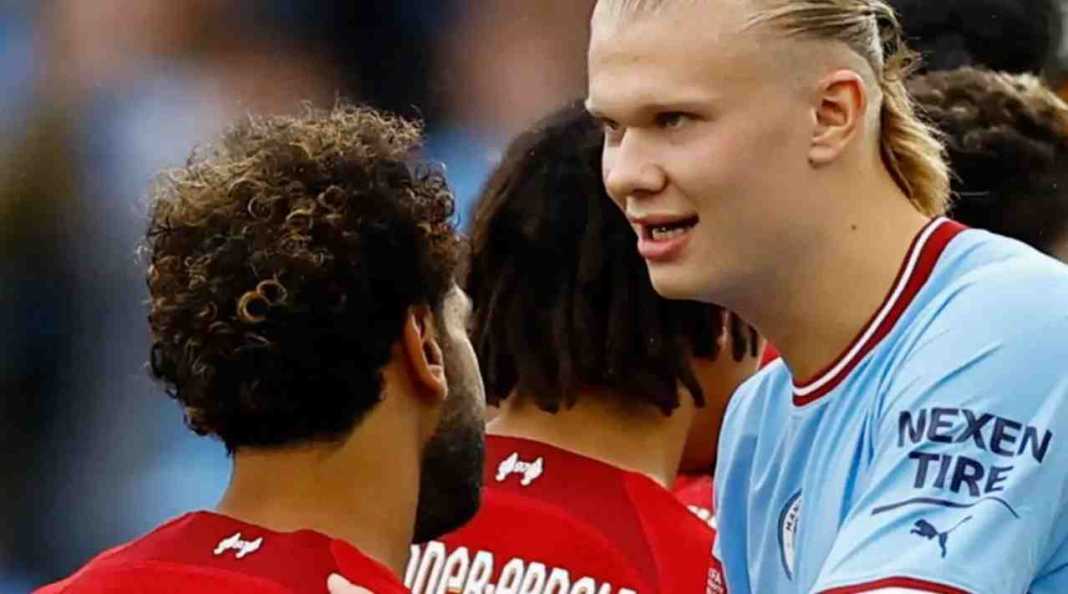 dnalaahhalasno9 Mo Salah dan Erling Haaland bersalaman dalam sebuah laga Liga Inggris