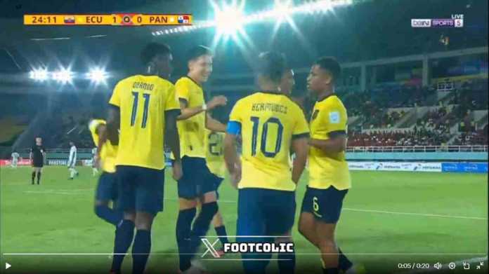 Elkin Ruiz merayakan gol Ekuador ke gawang Panama pada Piala Dunia U17
