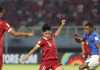 Aksi pemain Indonesia di laga pertama Grup A Piala Dunia melawan Ekuador