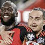 Perayaan gol Romelu Lukaku ke gawang Azerbaijan