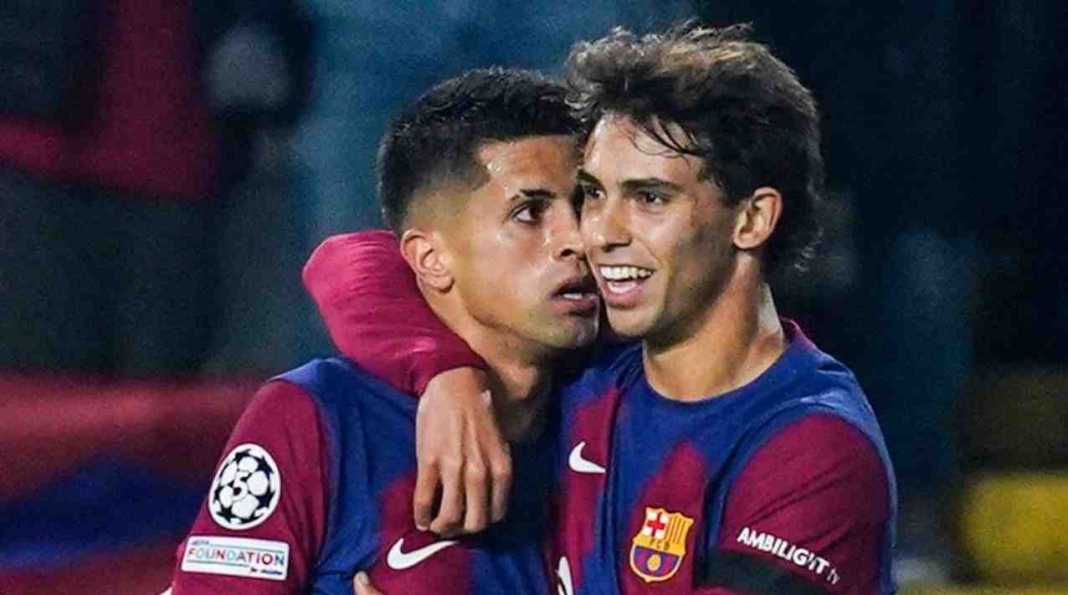 xilefolecnac Joao Cancelo dan Joao Felix usai gol kedua Barcelona ke gawang FC Porto