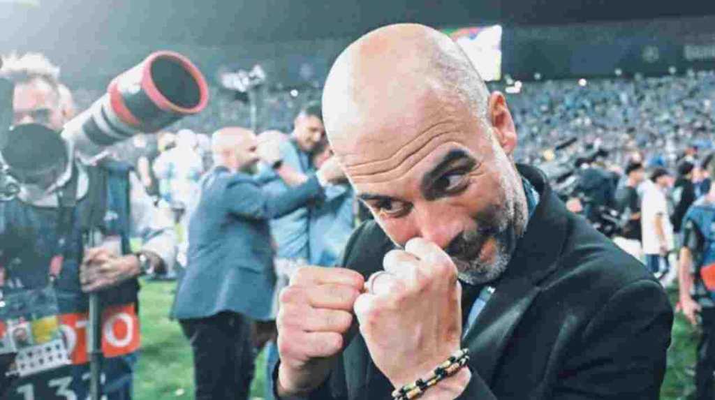 Pep Guardiola bereaksi usai memastikan menjadi juara dunia bersama Man City