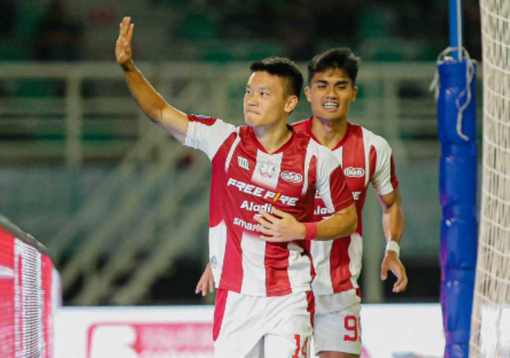 Sho Yamamoto Usai Mencetak Gol ke Gawang Persebaya Saat Hadapi Persis