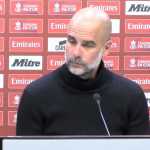 Pep Guardiola dalam konferensi pers Manchester City