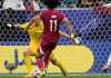 Afram Afif pemain Qatar saat mencetak gol ke gawang Tajikistan di Piala Asia 2024