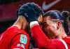 Cody Gakpo dan Darwin Nunez merayakan gol Liverpool ke gawang Fulham di ajang Piala Liga