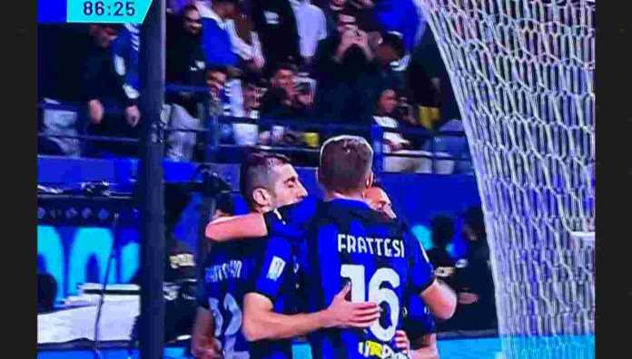 Gol ketiga Inter oleh Davide Frattesi ke gawang Lazio di semifinal Piala Super Italia, 19 Januari 2024