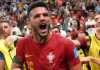 Goncalo Ramos merayakan golnya bersama timnas Portugal