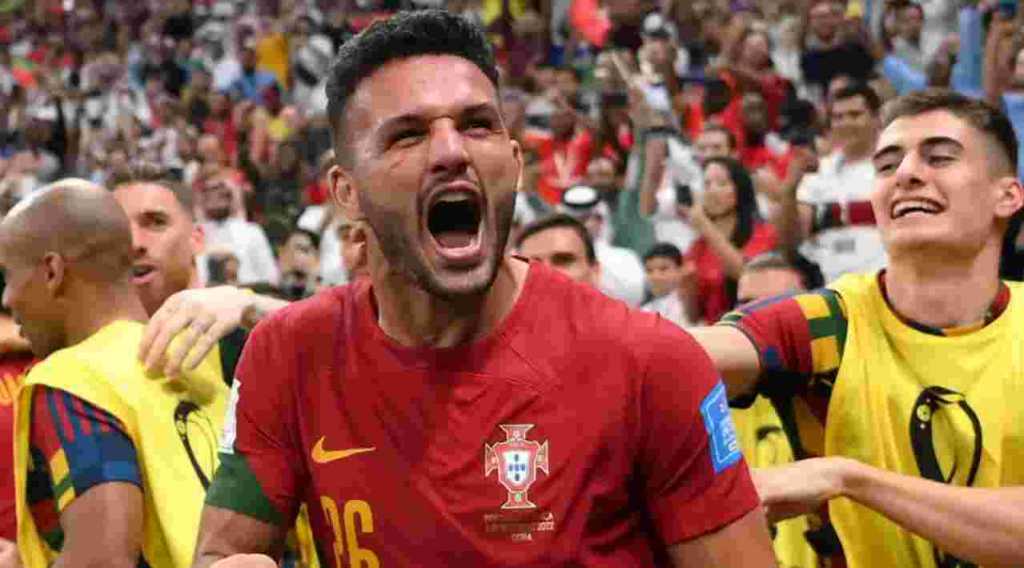 Goncalo Ramos merayakan golnya bersama timnas Portugal