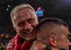 Perayaan Jose Mourinho usai kemenangan Conference League bersama AS Roma