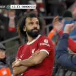 Gaya Mo Salah merayakan golnya ke gawang Newcastle United