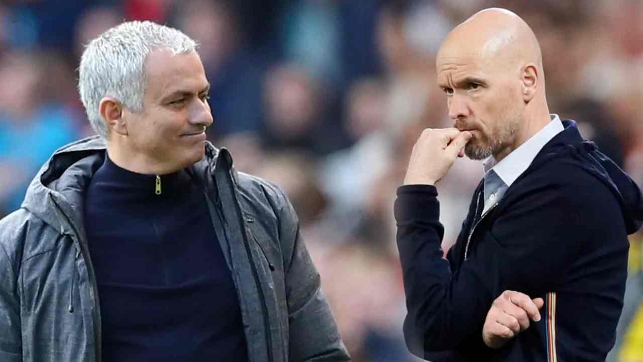 Jose Mourinho dan Erik Ten Hag pelatih Manchester United