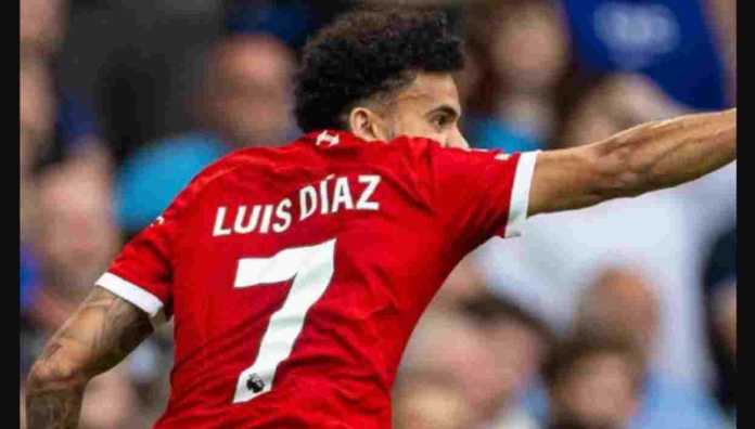 Luis Diaz merayakan golnya ke gawang Burnley pada 10 Februari 2024