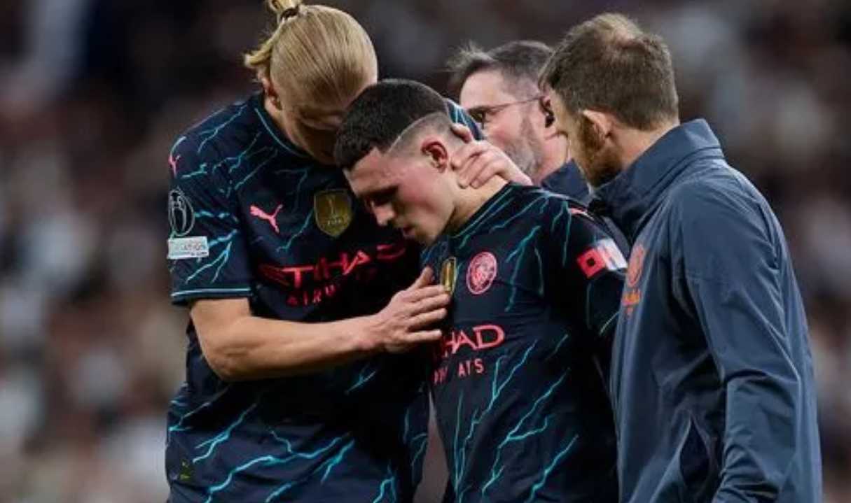 Pemain Manchester City Phil Foden cedera saat laga melawan Real Madrid