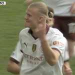 Erling Haaland rayakan gol ke gawang Nottingham Forest