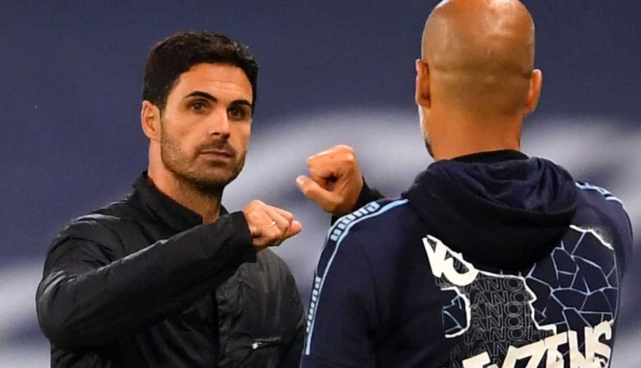 Mikel Arteta dan Pep Guardiola pelatih Arsenal dan Manchester City