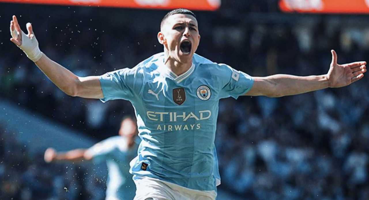 Phil Foden merayakan gol di pertandingan antara Manchester City vs West Ham United