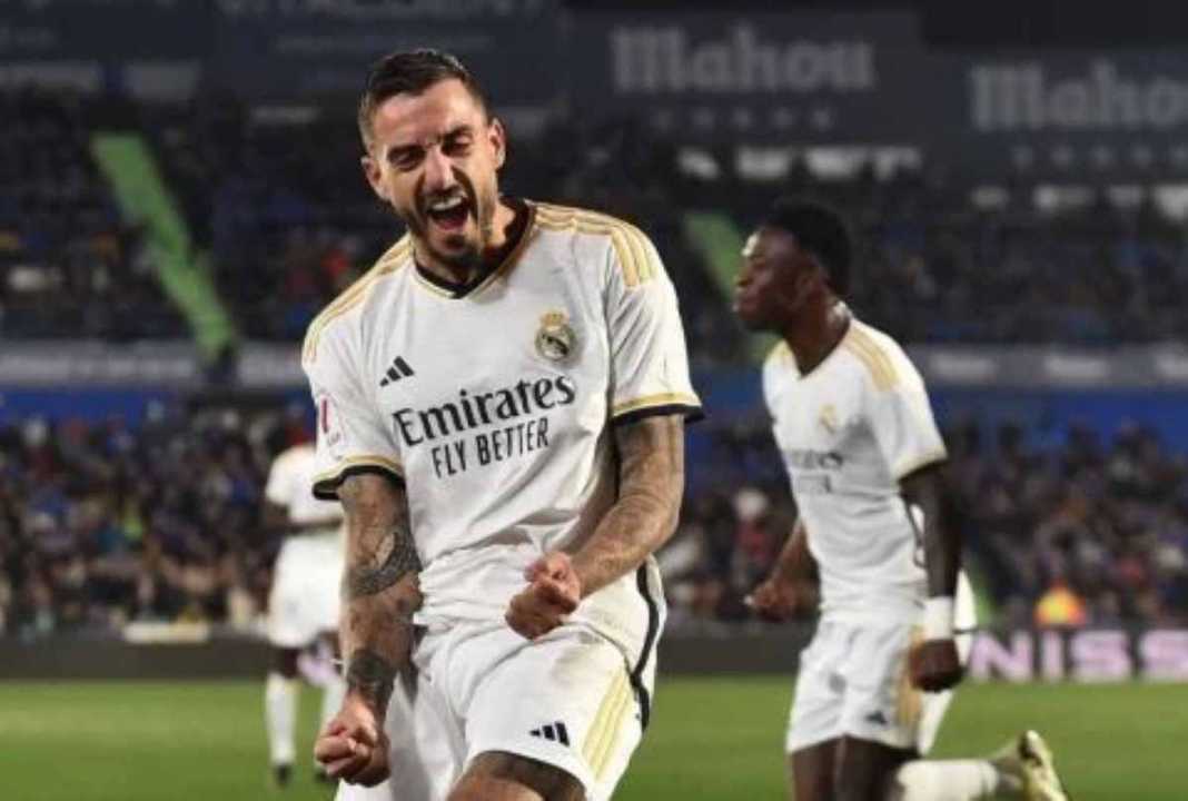 Joselu usai mencetak gol untuk Real Madrid