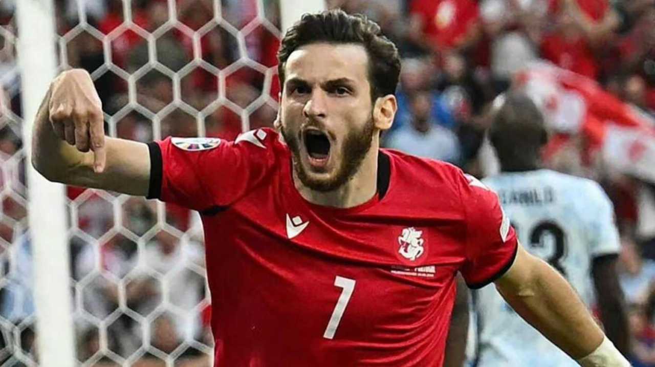 Khvicha Kvaratskhelia cetak gol cepat untuk Gerogia saat melawan Portugal di Euro 2024