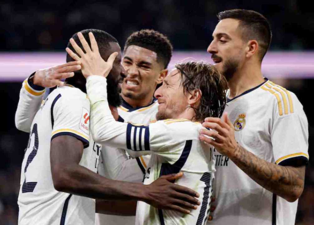 Rudiger saat selebrasi gol di sebuah laga Real Madrid