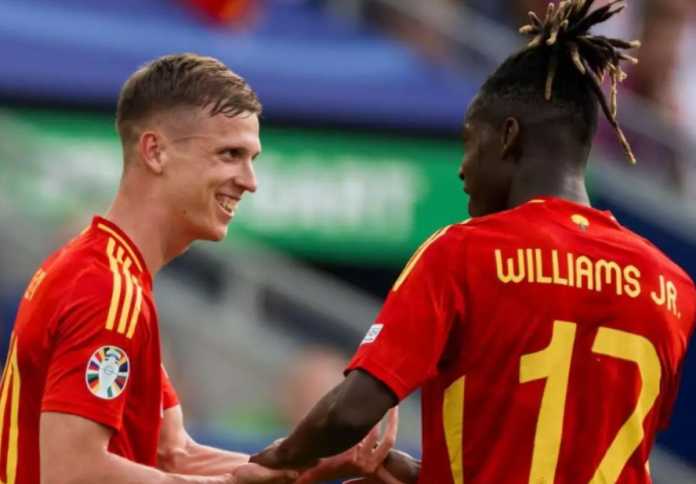 Dani Olmo dan Nico Williams saat berduet untuk Spanyol di Euro 2024