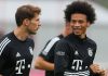 Bintang Bayern Munchen Leroy Sane dan Leon Goretzka dalam sesi latihan