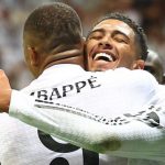 Jude Bellingham rayakan gol Kylian Mbappe
