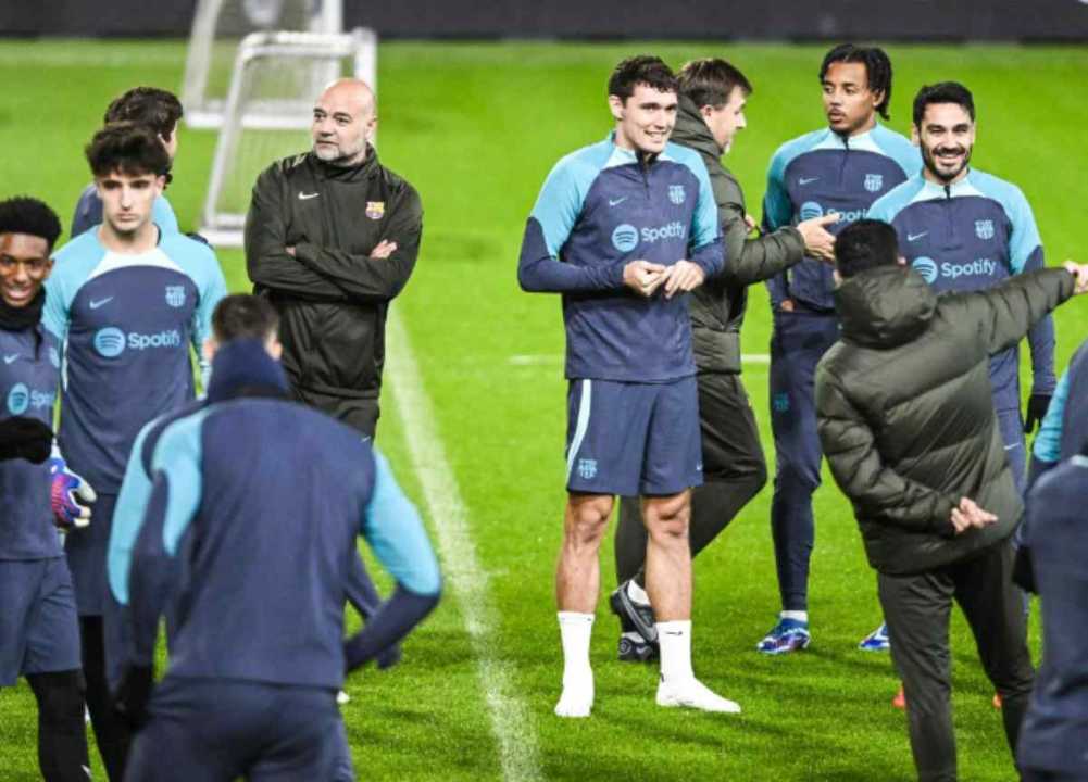 Skuad Barcelona dalam sebuah sesi latihan