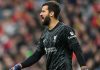 Alisson Becker dalam sebuah laga di Liverpool