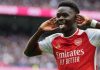 Bukayo Saka pemain Arsenal jelang laga kontra Manchester City