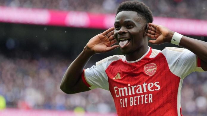 Bukayo Saka pemain Arsenal jelang laga kontra Manchester City