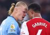 Erling Haaland dan Gabriel terlibat perselisihan di laga Manchester City vs Arsenal