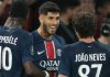 Marco Asensio rayakan gol bersama rekan-rekannya di PSG