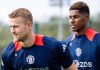 Matthijs de Ligt berlatih bersama Marcus Rashford