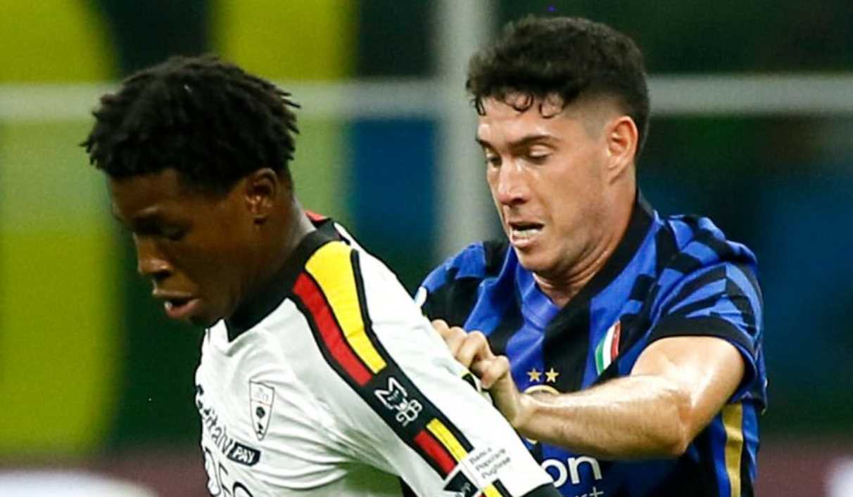 Patrick Dorgu saat bermain melawan Inter Milan