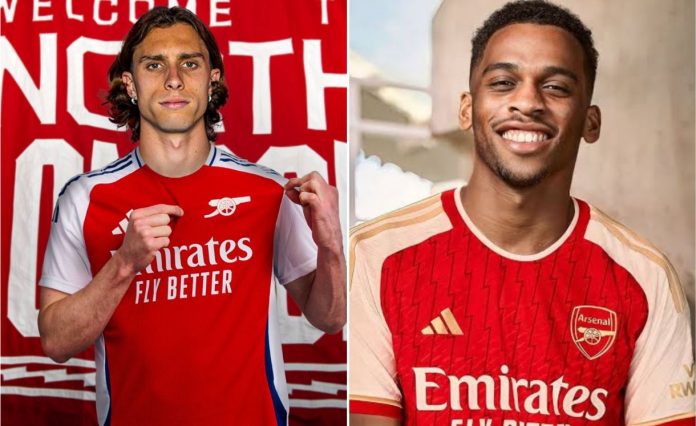 Riccardo Calafiori dan Jurrien Timber pemain Arsenal