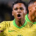 Rodrygo rayakan golnya untuk Brasil