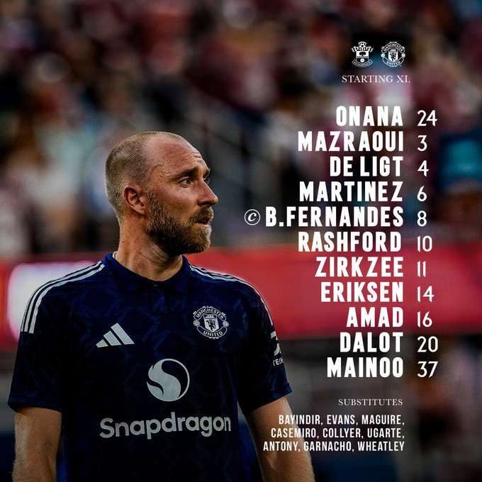 Starting eleven Manchester United vs Southampton