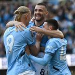 Erling Haaland, Phil Foden, dan Mateo Kovacic rayakan gol