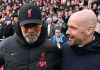 Jurgen Klopp berbincang dengan Erik ten Hag