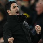 Mikel Arteta rayakan gol Arsenal