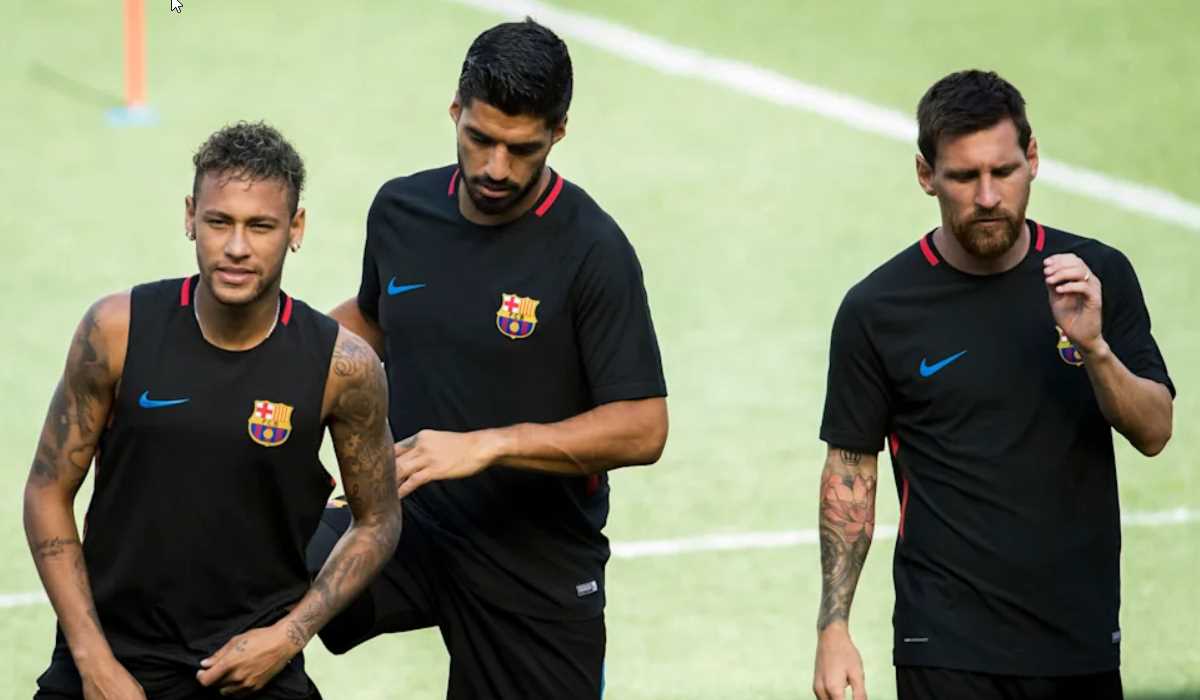 Neymar saat bersama Luis Suarez dan Lionel Messi di Barcelona